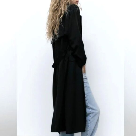 ZARA Belted Longline Light Coat - BLACK Size M - Picture 1 of 3